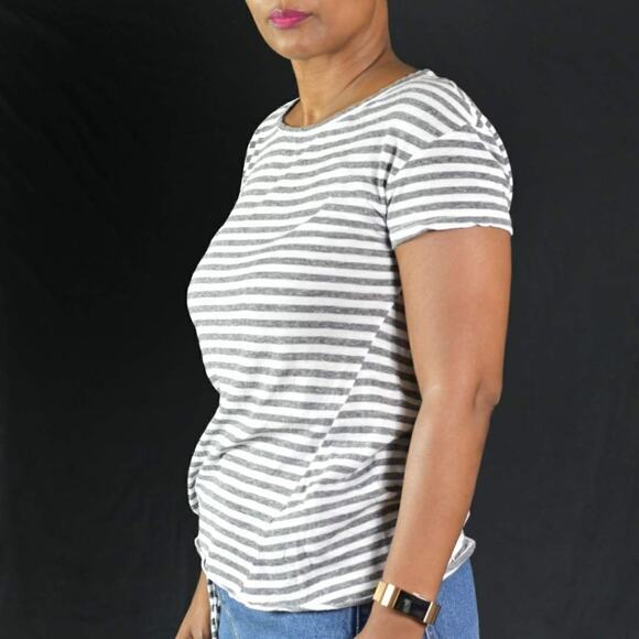 Stateside Striped Tee Gray Crewneck Side Tie T Shirt Top Short Sleeve Size XS - Picture 6 of 12